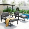 Outdoor Patio 5-piece Aluminum Alloy Conversation Set Sofa Set with Coffee Table and Stools for Poolside; Garden; Black Frame+Gray Cushion - Grey