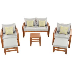 Outdoor Patio Wood 6-Piece Conversation Set; Sectional Garden Seating Groups Chat Set with Ottomans and Cushions for Backyard; Poolside; Balcony - Gre