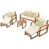 Outdoor Patio Wood 6-Piece Conversation Set; Sectional Garden Seating Groups Chat Set with Ottomans and Cushions for Backyard; Poolside; Balcony - Bei