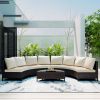 5 Pieces All-Weather Brown PE Rattan Wicker Sofa Set Outdoor Patio Sectional Furniture Set Half-Moon Sofa Set with Tempered Glass Table - Beige