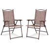 Set of 2 Patio Folding Sling Back Camping Deck Chairs - Brown