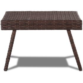 Folding PE Rattan Side Coffee Table Patio Garden Furniture - Brown