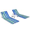 3 Pieces Beach Lounge Chair Mat Set 2 Adjustable Lounge Chairs with Table Stripe - Blue & Green