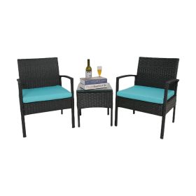 Outdoor Patio Furniture Set 3 Pieces Lakeblue Sectional Sofa Sets PE Rattan Patio Conversation Set with Coffee Tables - as Pic