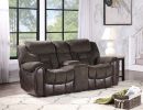 Easy-care Loveseat with Pleated Back - Ultra-Plush Fabric, Leatherette - Multi-Function Drop-Down Console, Pop-Up Charging Station - Complete 3-Piece