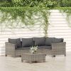 5 Piece Patio Lounge Set with Cushions Gray Poly Rattan - Gray