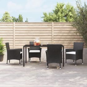 Patio Chairs with Cushions 4 pcs Poly Rattan Black - Black