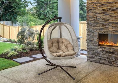 66 H x 50 W x 43 D Outdoor Beige Hanging Pumpkin Patio Loveseat Chair with Cushion and C Type Bracket - as Pic