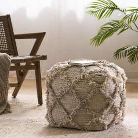 Jucar Handcrafted Boho Wool and Cotton Pouf, Gray - as Pic