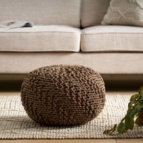 Hazel Indoor Handcrafted Modern Fabric Weave Pouf, Light Brown - as Pic