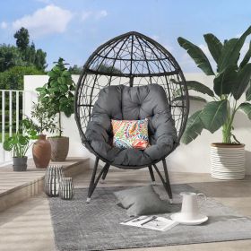 Outdoor Patio Wicker Egg Chair Indoor Basket Wicker Chair with Grey Cusion for Backyard Poolside - as Pic