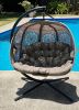 66 H x 50 W x 43 D Outdoor Beige Hanging Pumpkin Patio Loveseat Chair with Cushion, C Type Bracket, and Dreamcatcher Design - as Pic