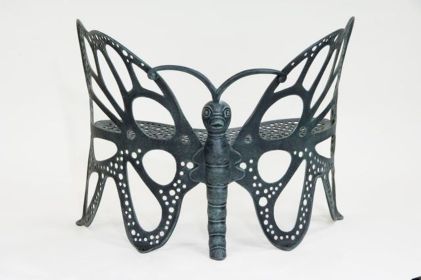 35 H x 46 W x 27 D Outdoor Antique Black Butterfly Bench, 400 lbs Weight Capacity, Weather Resistant - as Pic