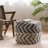 Freesia Boho Wool and Cotton Large Ottoman Pouf, White and Blue - as Pic