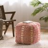 Rolodex Indoor Handcrafted Boho Water Resistant Cube Pouf, Red and Orange - as Pic