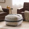 Kipling Large Contemporary Faux Yarn Pouf Ottoman, Ivory and Gray - as Pic