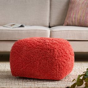 Moloney Modern Microfiber Chenille Square Pouf, Coral - as Pic