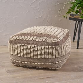 Chelan Boho Wool and Cotton Large Ottoman Pouf, Brown and Ivory - as Pic