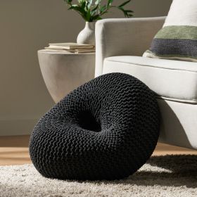 Everett Knitted Cotton Donut Pouf, Dark Grey - as Pic