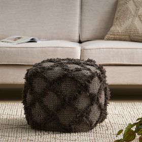 Jucar Handcrafted Boho Fabric Cube Pouf, Brown - as Pic