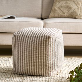 Arwen Boho Yarn Pouf, Light Brown and White - as Pic