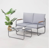 Outdoor Deep Seating Conversation Sofa Set, 4-Pieces Patio Metal Furniture with Light Gray Cushions - as Pic