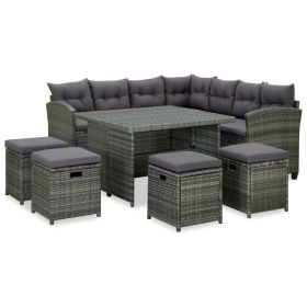 6 Piece Patio Lounge Set with Cushions Poly Rattan Gray - Gray