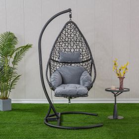 Patio PE Rattan Swing Chair With Stand and Leg Rest for Balcony, Courtyard - as Pic