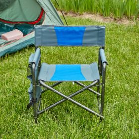 1-piece Padded Folding Outdoor Chair with Storage Pockets,Lightweight Oversized Directors Chair for indoor, Outdoor Camping, Picnics and Fishing,Blue/