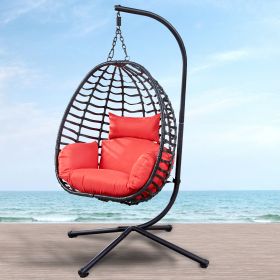 Outdoor Rattan Hanging Oval Egg Chair in Stock, 37"Lx35"Dx78"H (Red) - as Pic