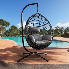 Egg Swing Chair with Stand, 300 LBS Capacity, With Comfortable Cushion, 37.4x37.4x76.77 (Grey) - as Pic