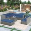 9 Piece Rattan Sectional Seating Group with Cushions and Ottoman, Patio Furniture Sets, Outdoor Wicker Sectional - Grey