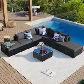 8-Pieces Outdoor Patio Furniture Sets, Garden Conversation Wicker Sofa Set, Single Sofa Combinable, Beige Cushions Gray Wicker - Gray