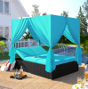 Outdoor Patio Wicker Sunbed Daybed with Cushions, Adjustable Seats - Blue