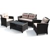 4 Pieces Outdoor Rattan Armrest Furniture Set Table with Lower Shelf - Brown