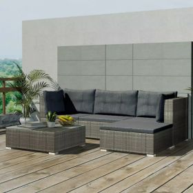 5 Piece Patio Lounge Set with Cushions Poly Rattan Gray - Grey