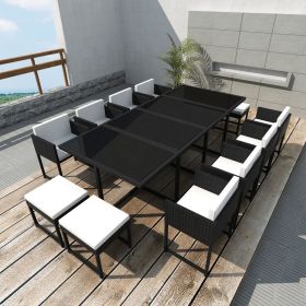 13 Piece Patio Dining Set with Cushions Poly Rattan Black - Black