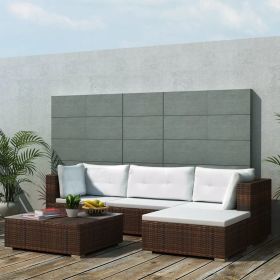 5 Piece Patio Lounge Set with Cushions Poly Rattan Brown - Brown