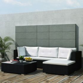 5 Piece Patio Lounge Set with Cushions Poly Rattan Black - Black