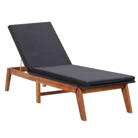 Sun Lounger with Cushion Poly Rattan and Solid Acacia Wood - Black