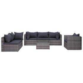 7 Piece Patio Sofa Set with Cushions & Pillows Poly Rattan Gray - Grey