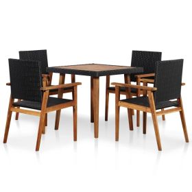 5 Piece Patio Dining Set Poly Rattan Black and Brown - Black