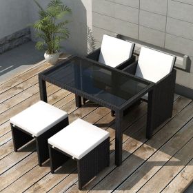 5 Piece Patio Dining Set with Cushions Poly Rattan Black - Black