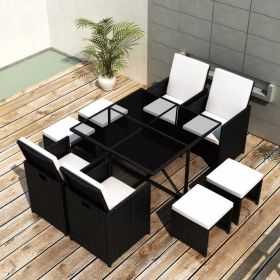 9 Piece Patio Dining Set with Cushions Poly Rattan Black - Black