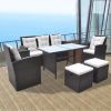 6 Piece Patio Dining Set with Cushions Poly Rattan Brown - Brown