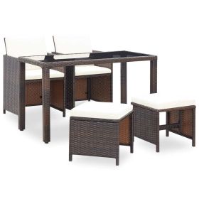 5 Piece Patio Dining Set with Cushions Poly Rattan Brown - Brown