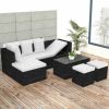 4 Piece Patio Lounge Set with Cushions Poly Rattan Black - Black