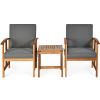 3 Pieces Solid Wood Outdoor Patio Sofa Furniture Set - Gray