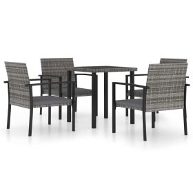 5 Piece Patio Dining Set Poly Rattan Gray - Grey