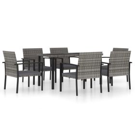 7 Piece Patio Dining Set Poly Rattan Gray - Grey